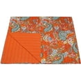 thumbnail image 3 of Vintage Handmade Kantha Quilt Indian Traditional Bed Cover Throw Paisley Printed Kantha Quilts (Orange Color, Twin 60x90 Inch), 3 of 4