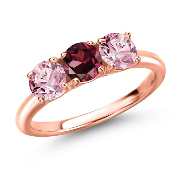 Gem Stone King 18K Rose Gold Plated Silver Red Rhodolite Garnet and Pink Lab Grown Diamond Engagement Ring for Women | 1.60 Cttw | Round 5MM | Gemstone January Birthstone | Size 9