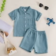 thumbnail image 2 of Akiihool Baby Boy Outfit Toddler Kids Boy Summer Clothes 6 12 18 24 Months 2T 3T 4T Short Sleeves Shirt Tops & Casual Shorts Outfit Set(Blue,18-24 Months), 2 of 3