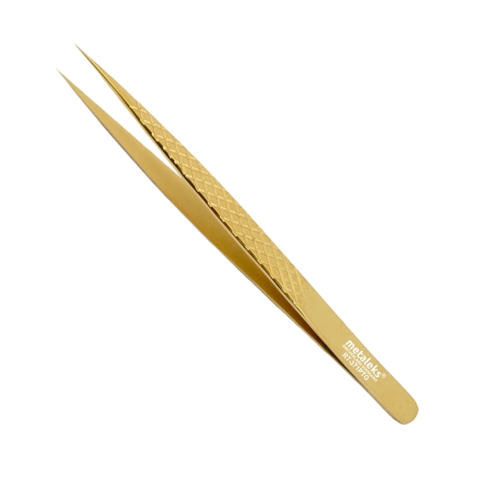 4PCS - 14CM Golden Titanium Coated Eyelash Extension Tweezers With Black Glitter Elastic Kit Made of Japanese Stainless Steel
