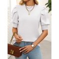 thumbnail image 3 of Women'S Puff Short Sleeve Sweater Tops 2025 Spring Summer Trendy Crew Neck Casual T Shirts Blouses White L, 3 of 6