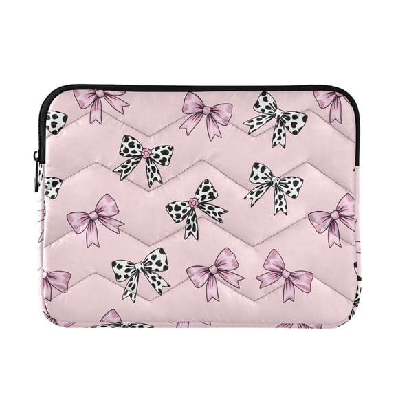 Quilted Padded Leopard Print Bow Printed Laptop Sleeve Case for 13–14 inch
