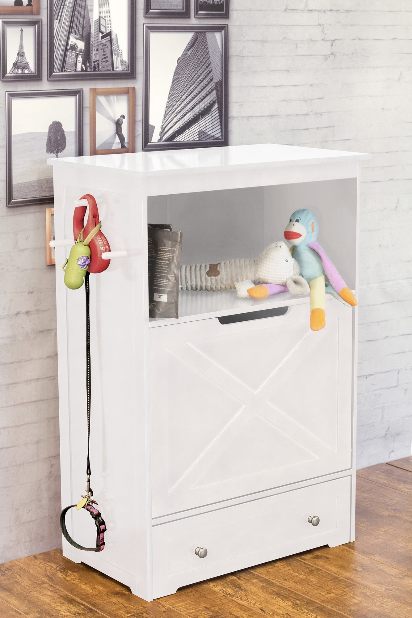 Contemporary Home Living 35" White Durable Windsor Pet Feeder