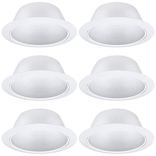 TORCHSTAR 6 Inch Recessed Can Light Trim, Step Baffle with Ring, ?Full Metal, for 6 Inch Recessed Can, Fit Halo/Juno Remodel Recessed Housing, White, Pack of 6