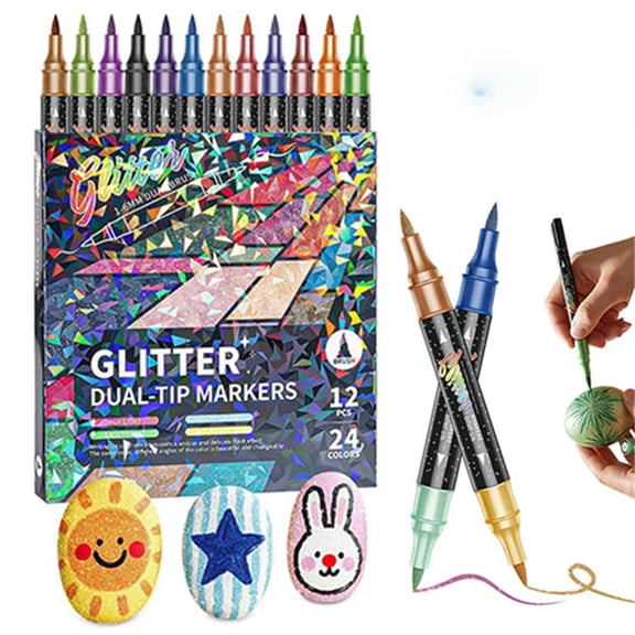 Dual Tip Glitter Markers for Coloring and Art, Metallic Shimmer Pens