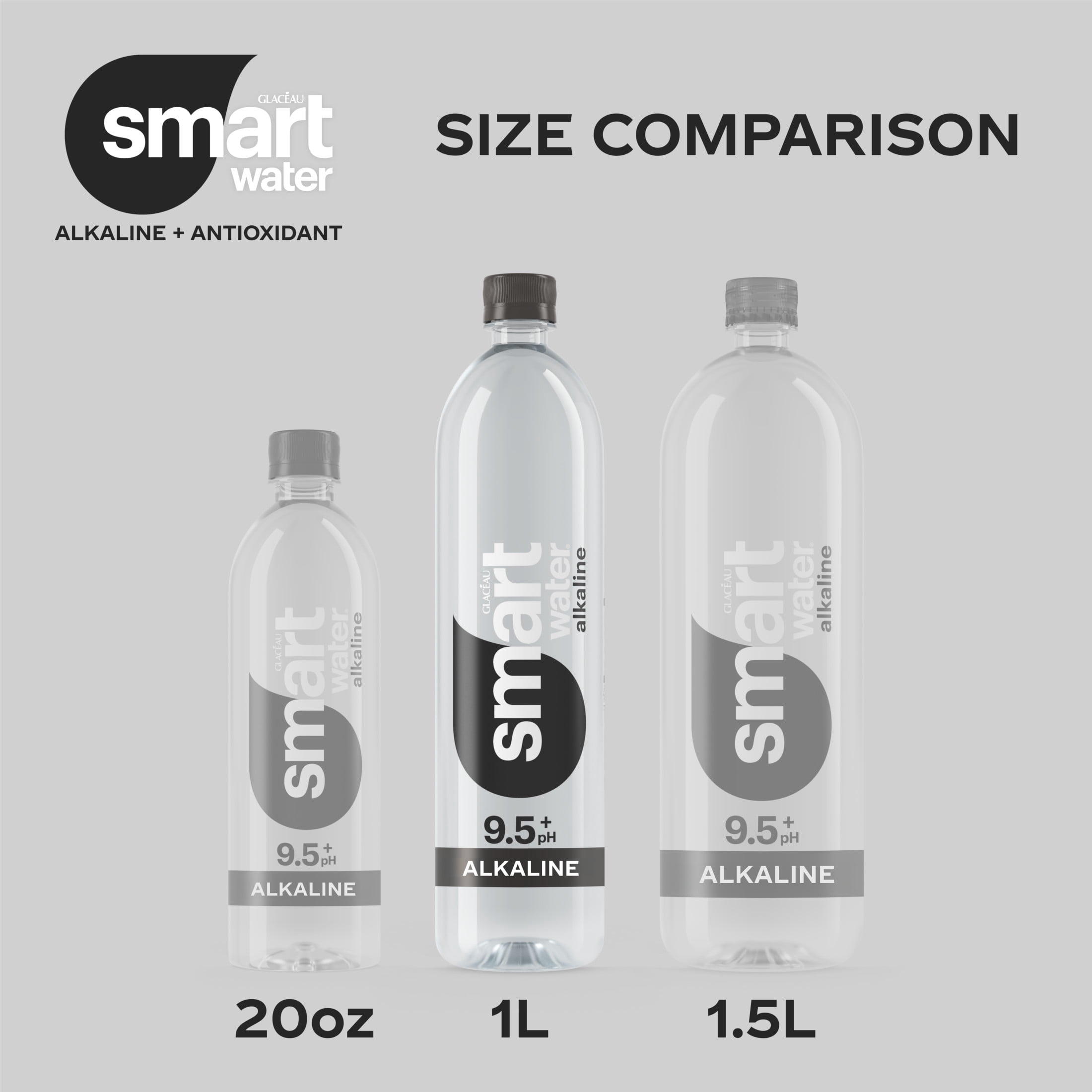smartwater Alkaline with Antioxidant Water Bottles, 33.8 fl oz, 6 Pack