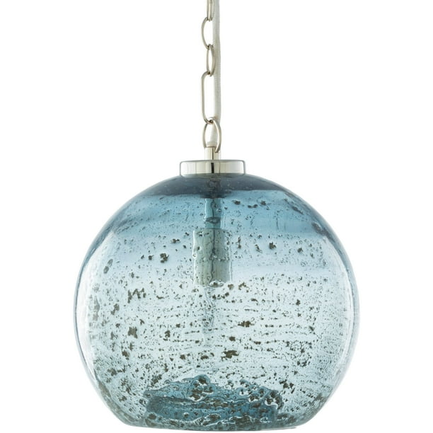 11" Contemporary Clear and Stone Blue Glass Hanging Pendant Ceiling
