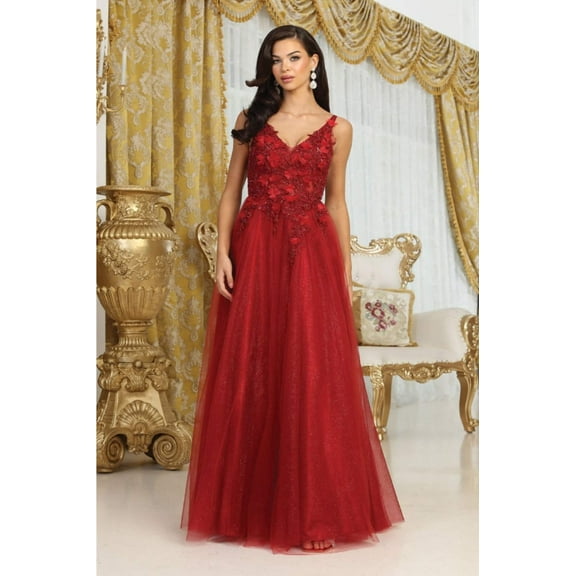 May Queen MQ2015 Juniors Womens 3D Floral Embellished Long Glitter Dress