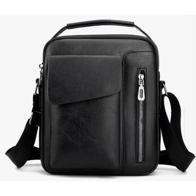 Bolso De Hombro De Cuero Vintage Para Hombres Modelo Negro