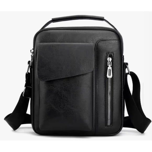Bolso De Hombro De Cuero Vintage Para Hombres Modelo Negro