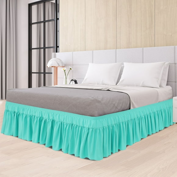 Funda de cama de poliéster cepillado PiccoCasa con volantes de polvo elásticos de 16" de caída, rey turquesa