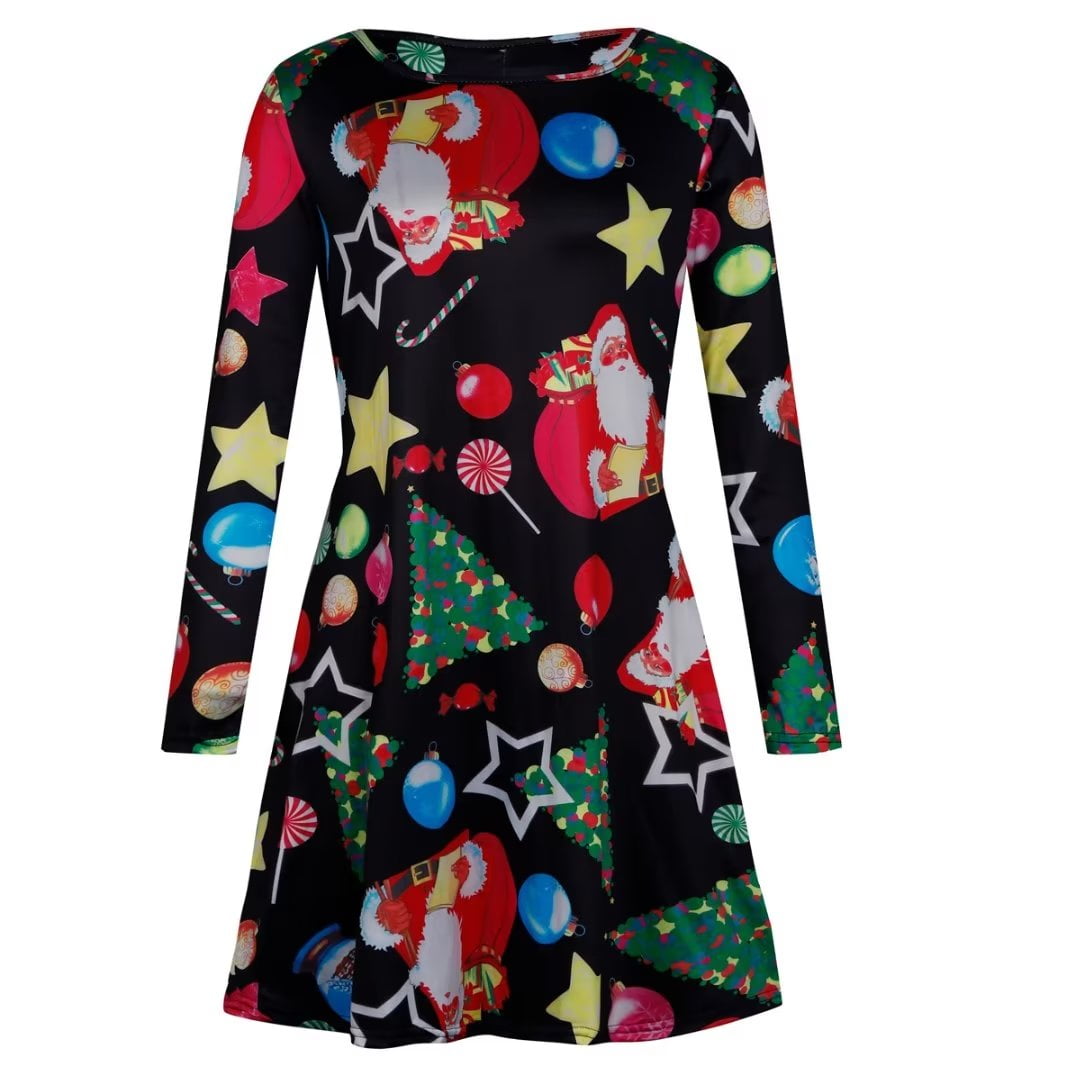 Womens Christmas Dresses Long Sleeve Casual V-Neck Cocktail Floral ...