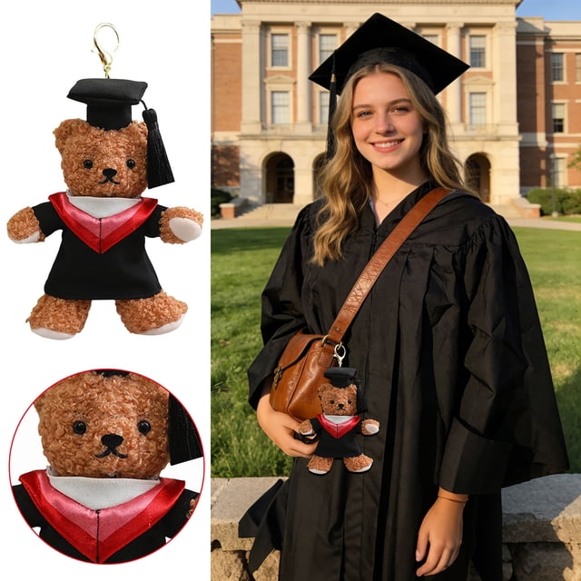 Fufafayo Graduation Teddy Bear Keychain, PhD Graduation Gift With Cap And Gown Stuffed Doll, Commencement Bear Decor For Backpack Purse College Graduate