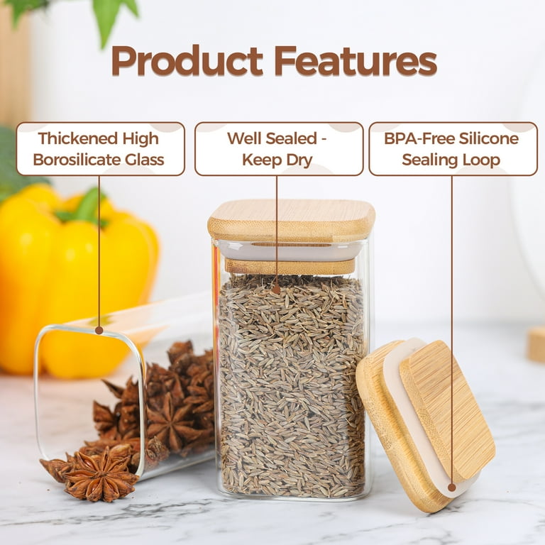  ComSaf 12Pcs Glass Spice Jars with Bamboo Lid, 8oz Airtight  Square Containers with 275 Black Lables, Empty Seasoning Jars for Spice  Salt Sugar : Home & Kitchen
