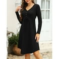 thumbnail image 2 of Yesfashion Women’s Long Sleeve Casual Dress V Neck Drawstring Irregular Hem Tunic Shift Midi Dress, 2 of 5