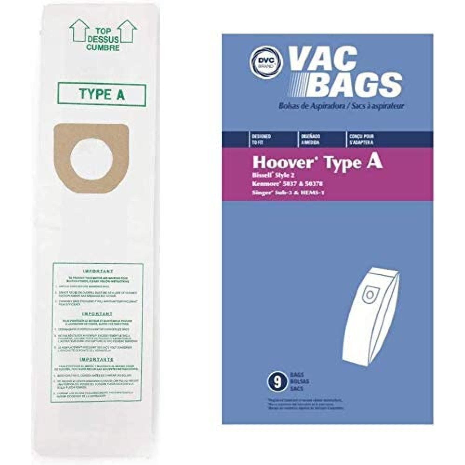 Replacement Vacuum Bags Type A Fit Hoover Convertible, Elite, Legacy