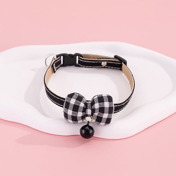 Pet Collar Bow Tie, Detachable Checkered Plaid Bowtie Accessory for Cat Collars, Cute Clothes for Small Dogs, Holiday Attire, Easter & Valentines Day Gifts for Pets Black Size:M
