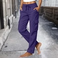 thumbnail image 2 of Pants for Women Plus Size Elastic High Waist Drawstring Work Cargo Pants Solid Color Casual Straight Leg Pants With Pockets, 2 of 7