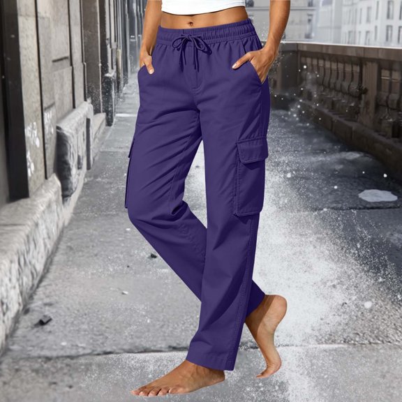 JOANKDMI Hiking Cargo Pants for Women Lightweight Quick Dry Outdoor Trousers with Multi Pockets Elastic Waist Drawstring Relaxed Fit Casual Work Athletic Pants