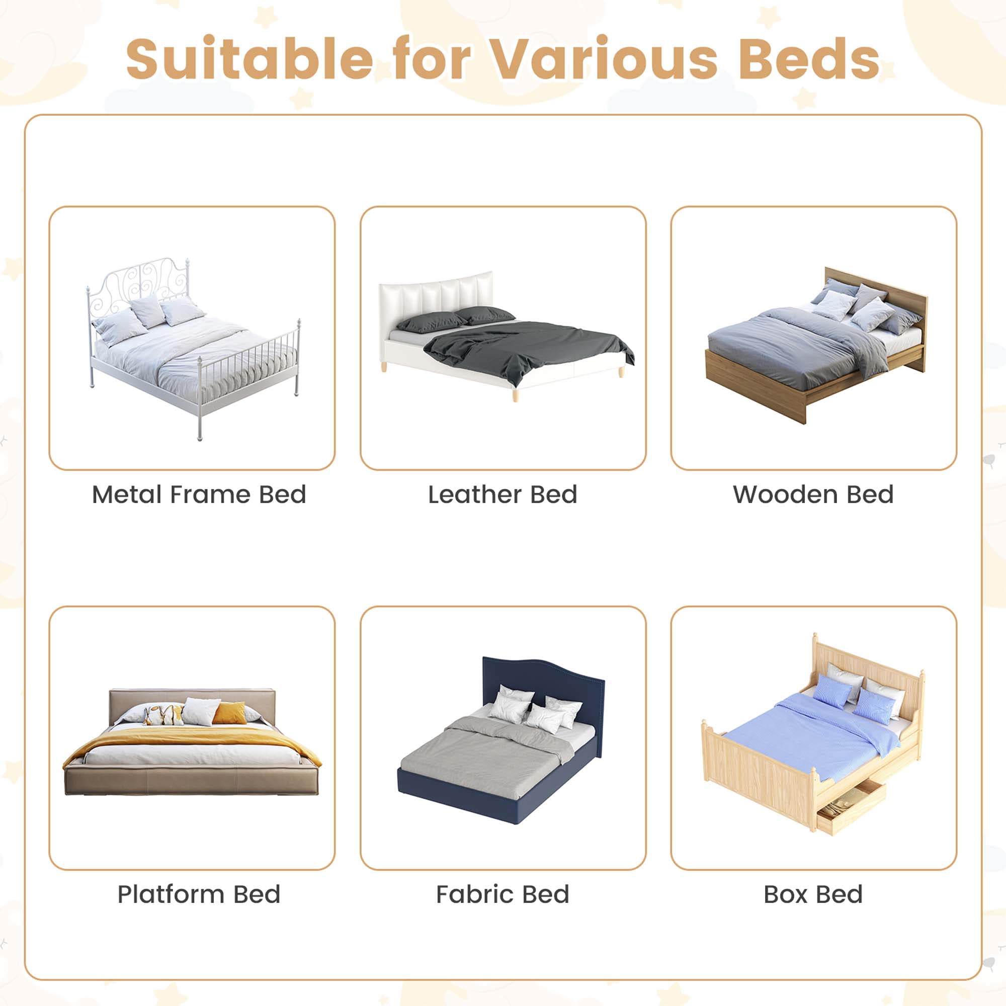 Babyjoy 60" Toddler Foldable Bed Rail with Adjustable Safety Strap Bedrail Guard Gray