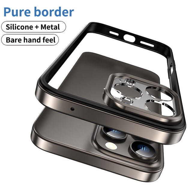 Metal Bumper Case For iPhone 16 15 Pro Max 14 Plus 13 15Pro 14Pro 16Pro 16Plus Camera Lens Protection Cover Phone Accessories GRAY For iPhone 15Pro Max