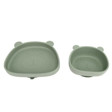 Baby Suction Plates Panda Shaped Powerful Suction Silicone Kid Suction Bowl for Kitchen Refrigerator Olive Green Bowl and Plate