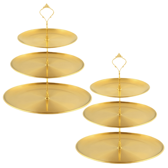 3 Tier Dessert Stand, 2 Pack Gold Stainless Steel Cupcake Tower, Tiered Serving Tray for Cake, Party Wedding Home Kitchen Decor