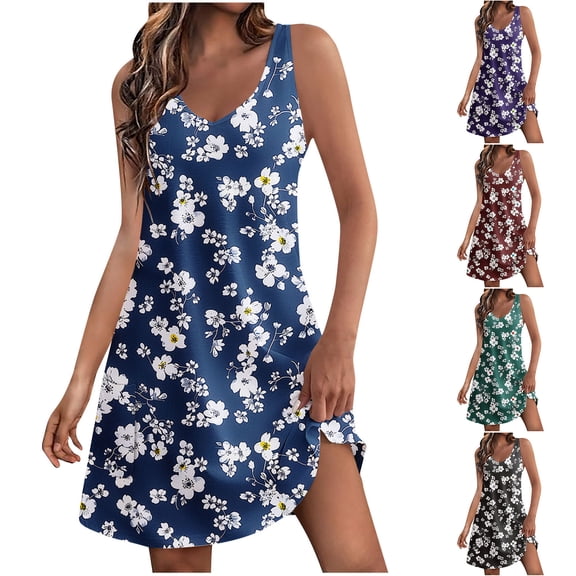 Women Dress Summer Women's Casual With Pockets Summer Boho Beach Dress T-Shirts Dress V Neck Loose Tank Dresses Black XL