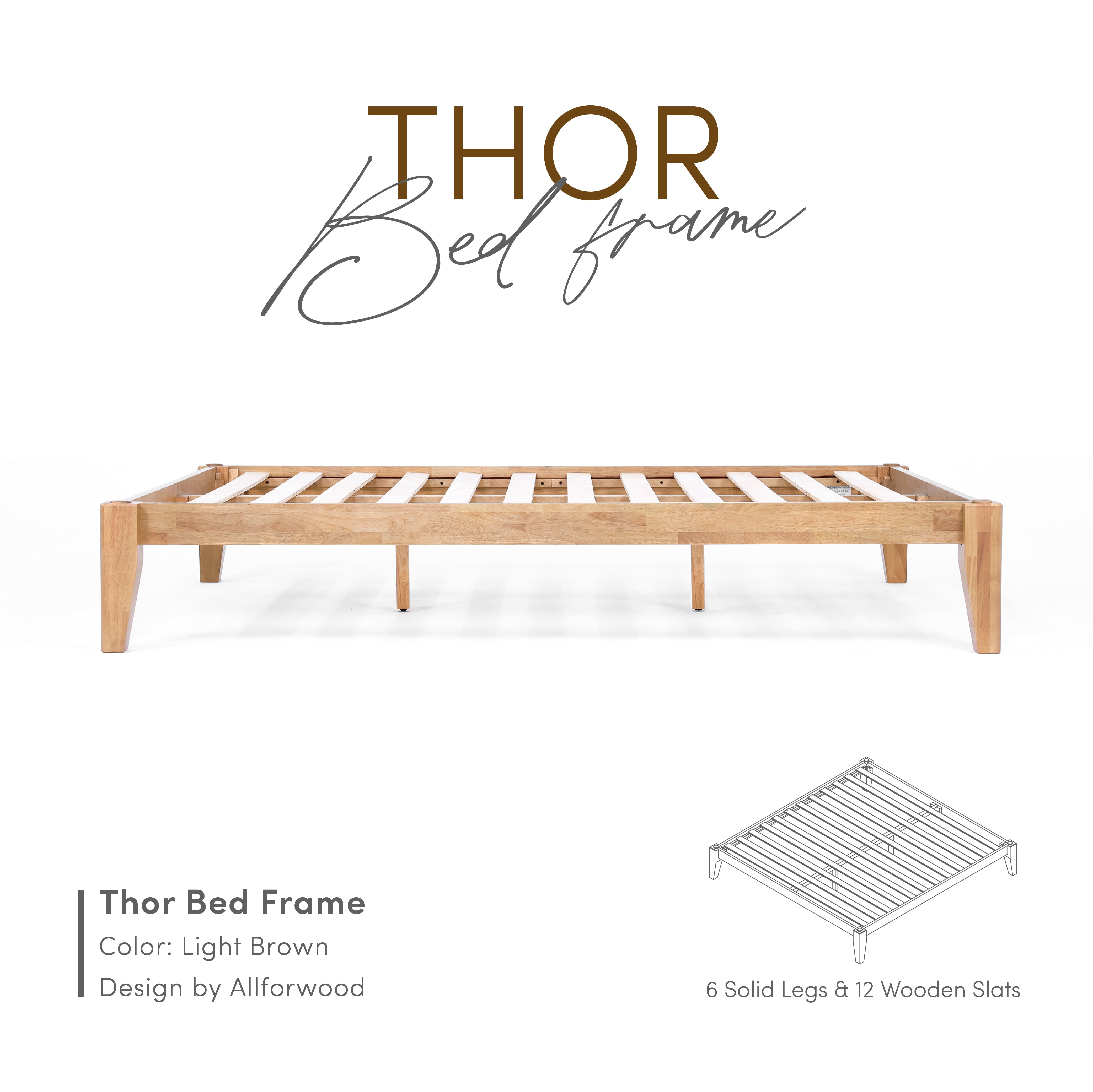 allforwood Thor Solid Wood Bed Frame - Queen Size - Japanese Joinery Bed Frame - Wood Slat Support - No Box Spring Needed - Easy Assembly - Minimalist & Modern Style (Light Oak, Queen)