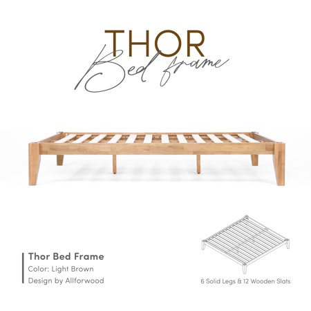 allforwood Thor Solid Wood Bed Frame - Standard King - Japanese Joinery Bed Frame - Wood Slat Support - No Box Spring Needed - Easy Assembly - Minimalist & Modern Style (Oak, King)
