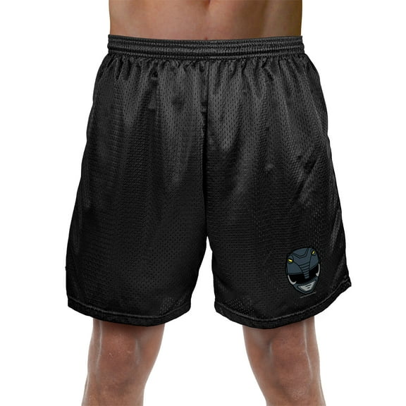 Power Rangers Black Ranger Helmet Mens Lined Mesh Shorts, Black, Medium