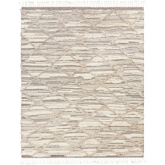 Hauteloom Mazag Wool Living Room, Bedroom Area Rug - Diamond Geometric Trellis - Bohemian Transitional Boho - High Pile - Cream, Gray, Beige - 2' x 3'