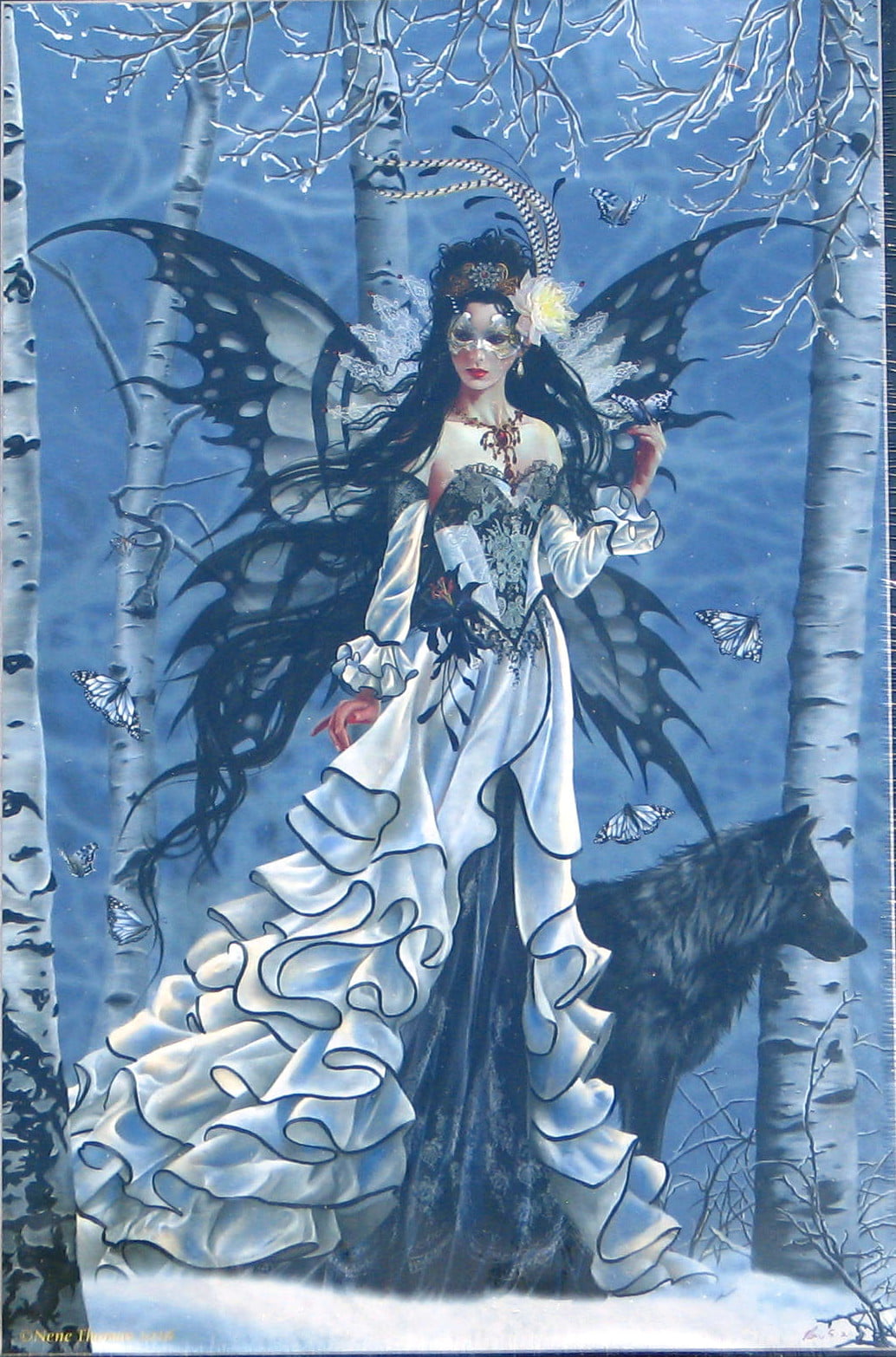 Nene Thomas Print 5x7 Lithograph Fairy Faery Peace Wolf Black Winter Snow 