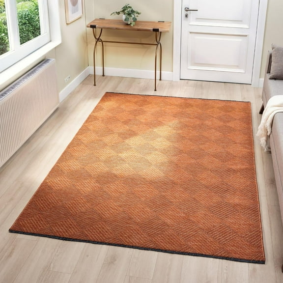 Luxe Weavers Geometric Non-Slip Orange 8x10 Washable Area Rug, Modern Carpet