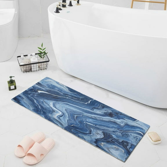 Bathroom Rugs Non-slip Soft, Comfortable Bath Mat Plush Absorbent Bathroom Mat Suitable for Kitchen Bathroom Entryway Kitchen Mat 39"×20" Blue Marbling