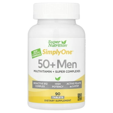 Super Nutrition Simply One®, Men's 50  Multivitamin with Super Adaptogens, B12, Greens, Spices & Antioxidants, 90 Tablets