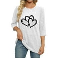 thumbnail image 4 of SYMOID Womens Crew Neck Double-Heart Graphic 3/4 Sleeve Top - Nylon-Spandex Ribbed, White, Relaxed Fit, Sizes S-XXL,Size S, 4 of 5