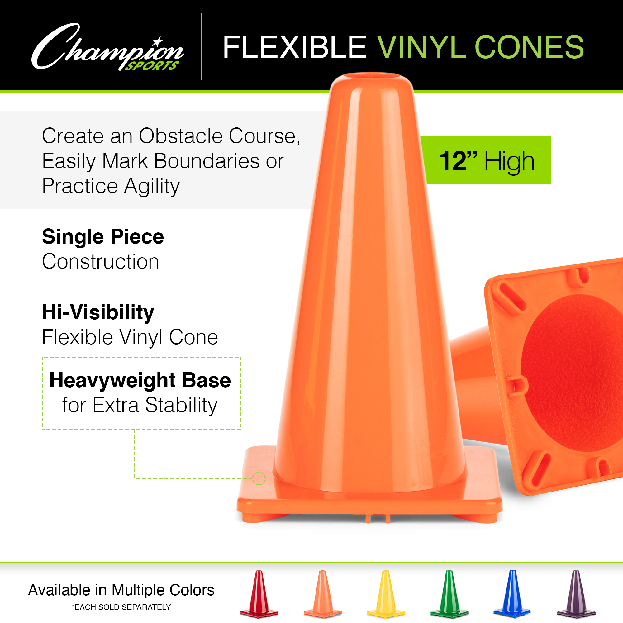 Champion Sports 12 Inch High Visibility Flexible Vinyl Cone Orange - image 2 of 2