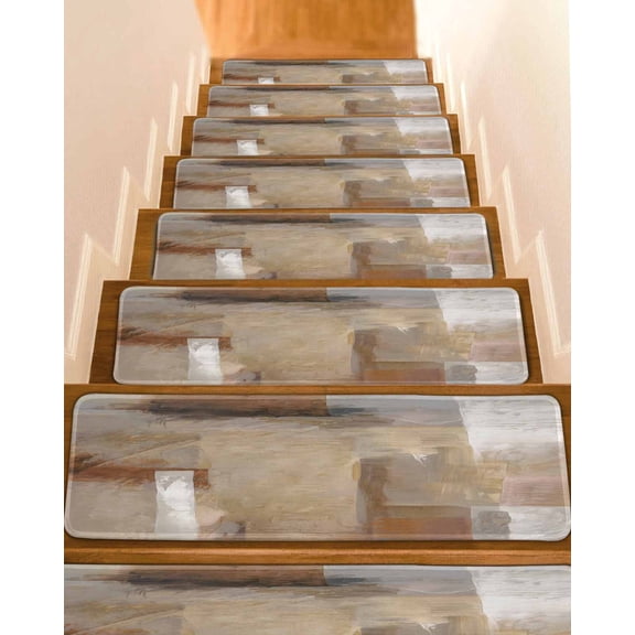 Stair Treads for Wooden Steps, Brown Peel and Stick Stair Treads with Adhesive, Abstract Paint Texture Retro Smudge Graffiti Art Non Slip Indoor Stairs Runner Rugs Mats for Elders Dogs 8"x30"10PCS