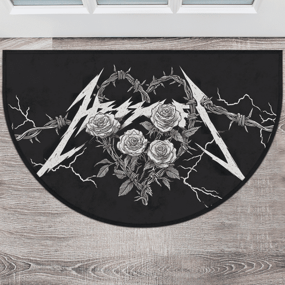 CURLYOOT Heart Rose Cool Love Shape Half Round Door Mat 40'' x 63'', Indoor Outdoor Entrance Rug, Semi Circular Area Rug, Non Slip Washable Absorbent Doormat, Laundry Room Rug