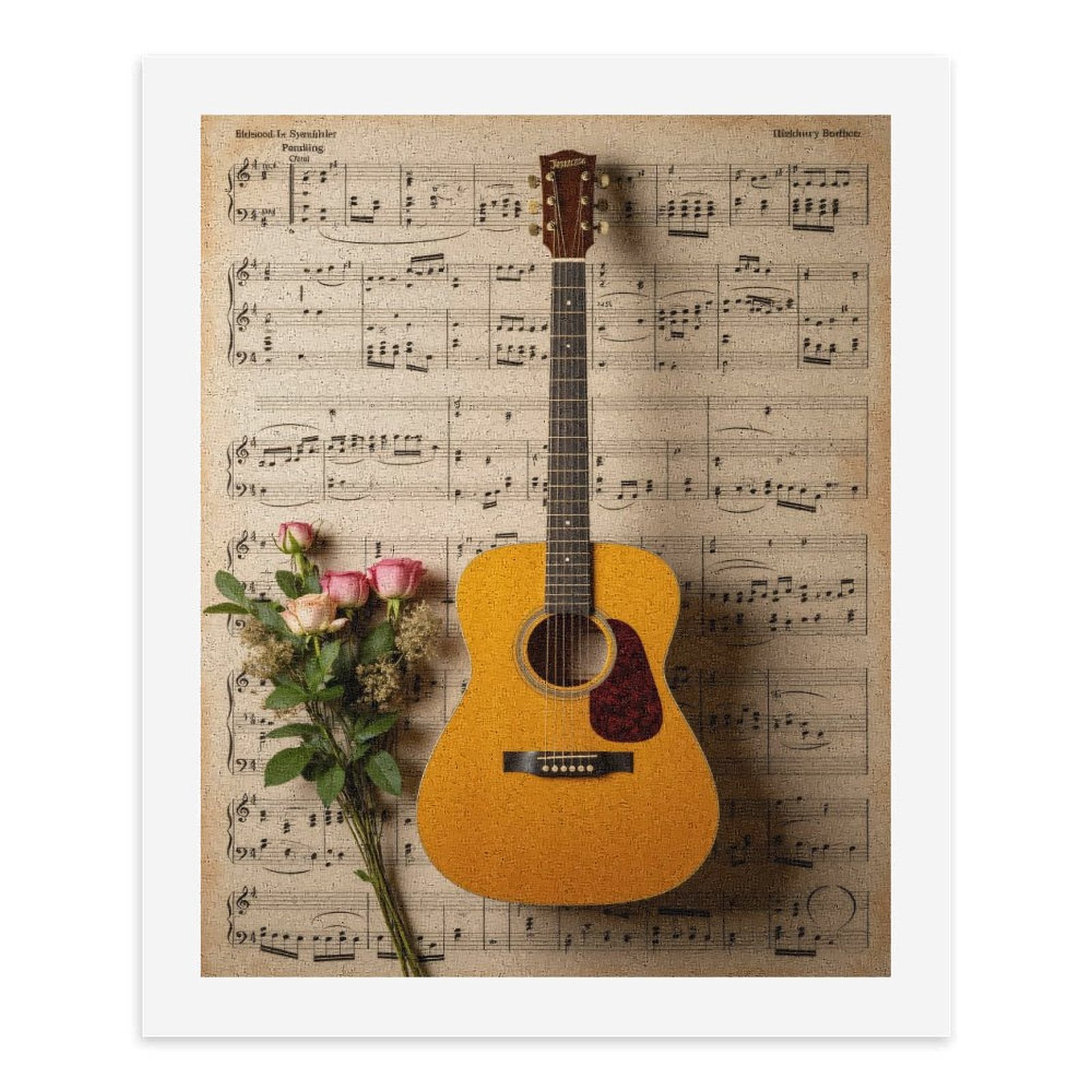 Paint By Numbers Kit for Adults Beginner - DIY Guitar Roses Musical Sheet Art Canvas Painting Kits for Adults, Frameless Paint By Number for Adults for Home Wall Decor 16x20 Inch