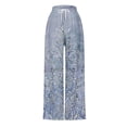 thumbnail image 4 of Wide Leg Cotton Pants for Women with Pockets Fashion Floral Graphic Print Drawstring Palazzo Lounge Beach Sweatpants (L, Multicolor), 4 of 6