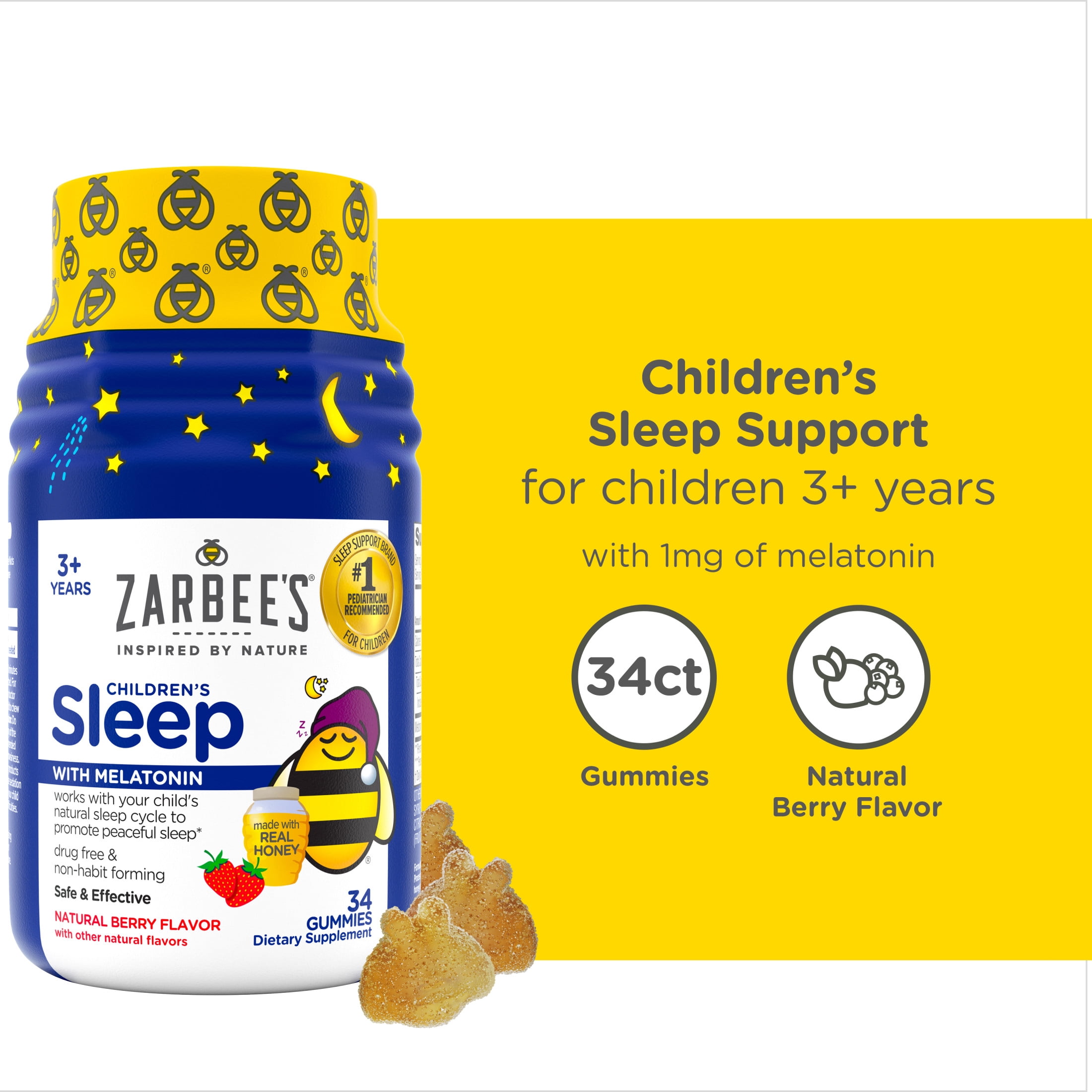 (2 pack) Zarbee’s Children's Sleep Gummies with Melatonin, Natural Berry, 34 Count