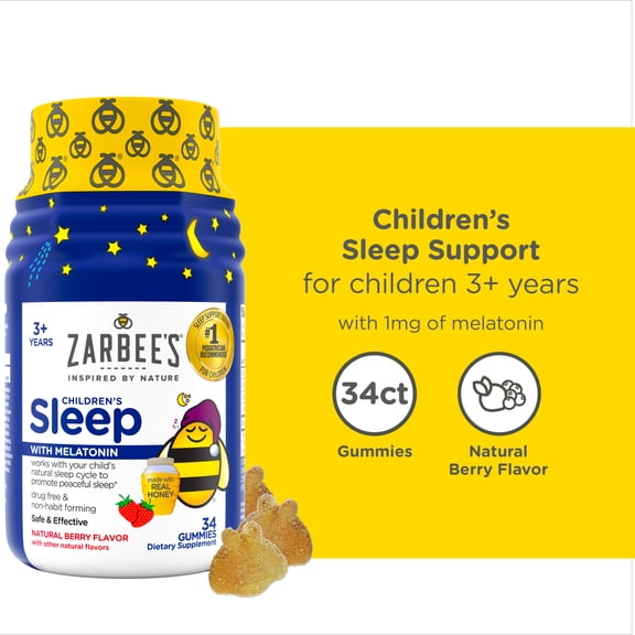 Zarbee’s Children's Sleep Gummies with Melatonin, Natural Berry, 34 Count