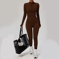 thumbnail image 3 of Sevpuikl Women's Long Sleeve Half Zip Up Jumpsuit One Piece Romper Slim Fit for Yoga Pilates Gym Stretchy Tummy Control(Brown,L), 3 of 4