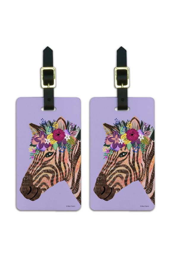 Zebra Flower Floral Hair Luggage ID Tags Suitcase Carry-On Cards - Set of 2
