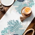 thumbnail image 3 of Coastal Coral Table Runner 70 Inches, Ocean Starfish Beach Conch Turquoise Marine Life Bed Runner Dresser Scarves Tabletop for Indoor Outdoor Parties/Ceremony/Banquet, 13" x 70", 3 of 9