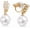 Gold-1 line CZ, variant on Pearl Clip on Earrings for Women, 14K Gold Tone Faux Pearl & Gemstone Non Pierced Ear Clips, Elegant Wedding Bridal Party Jewelry Gift