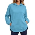 thumbnail image 2 of Long Sleeve Pullover Sweatshirt for Women Solid Drawstring Hoodie Front Kangaroo Pocket Curved High Low Hem Loose Spring Fall Winter Casual Tops, 2 of 6
