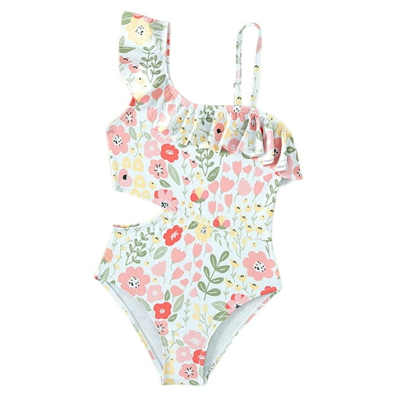 GYRATEDREAM Girls One Piece Swimsuits Summer UPF 50  Quick Dry One Shoulder Ruffle Beach Swimwear Bathing Suit for 5-6Y